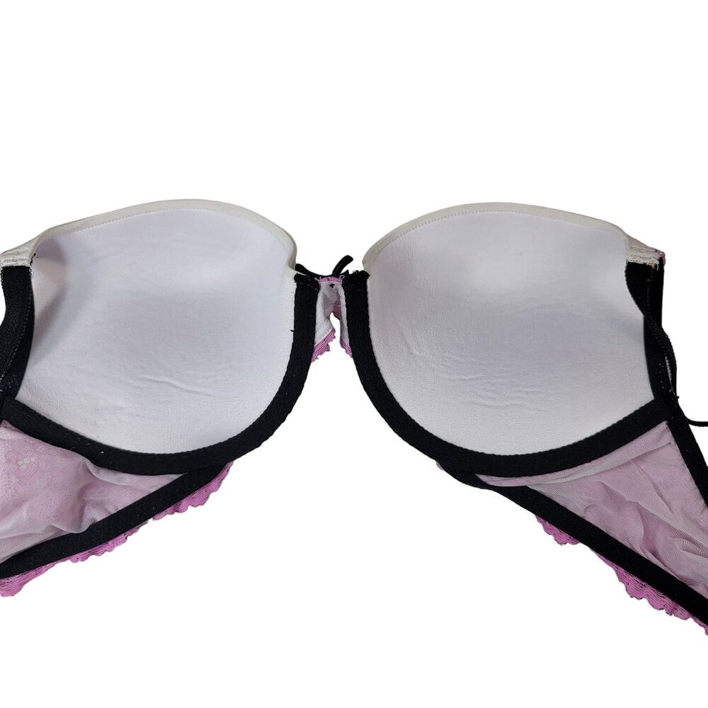 Victoria's Secret Push-Up Bra Pink Black 34C Lace Floral Underwire Dream Angels - Picture 7 of 12